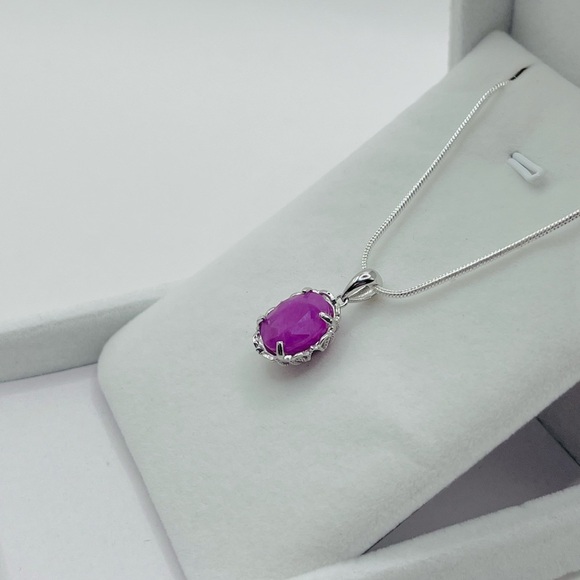 6.38 CT Natural Ruby Sterling Silver Pendant Necklace - Picture 3 of 6